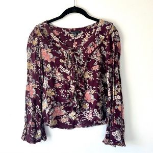 American Eagle Floral Blouse Shirt Purple Flowy Long Sleeve